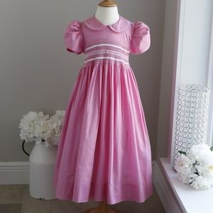 Strasburg Dress Smocked Pink Girl Tulip Sleeve Embroidery Portrait Spring